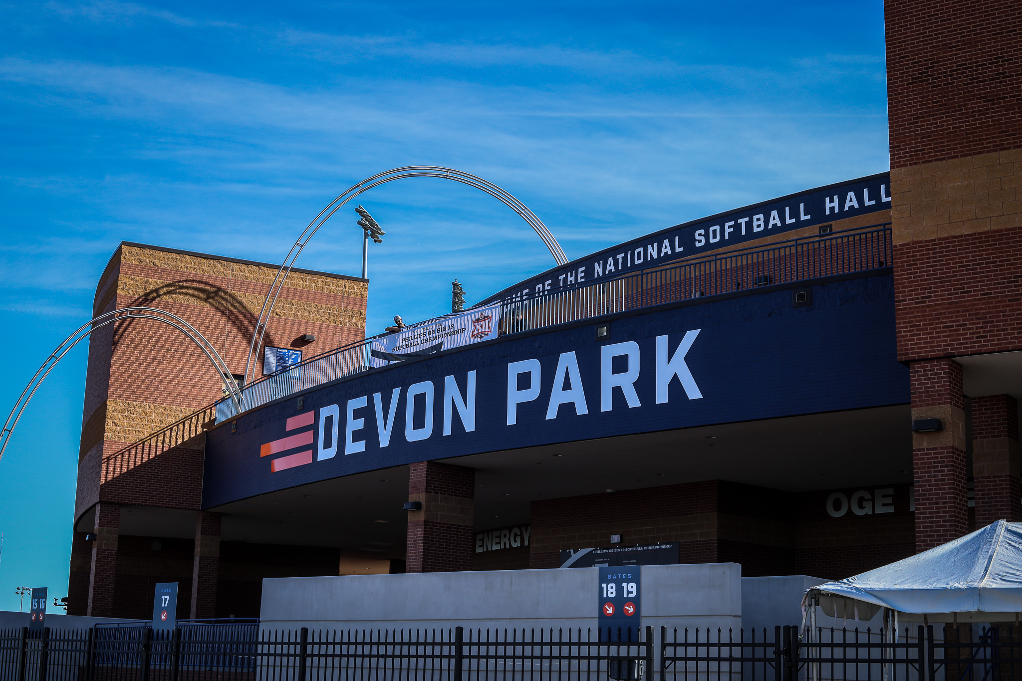Exterior photo of Devon Park stadium signage